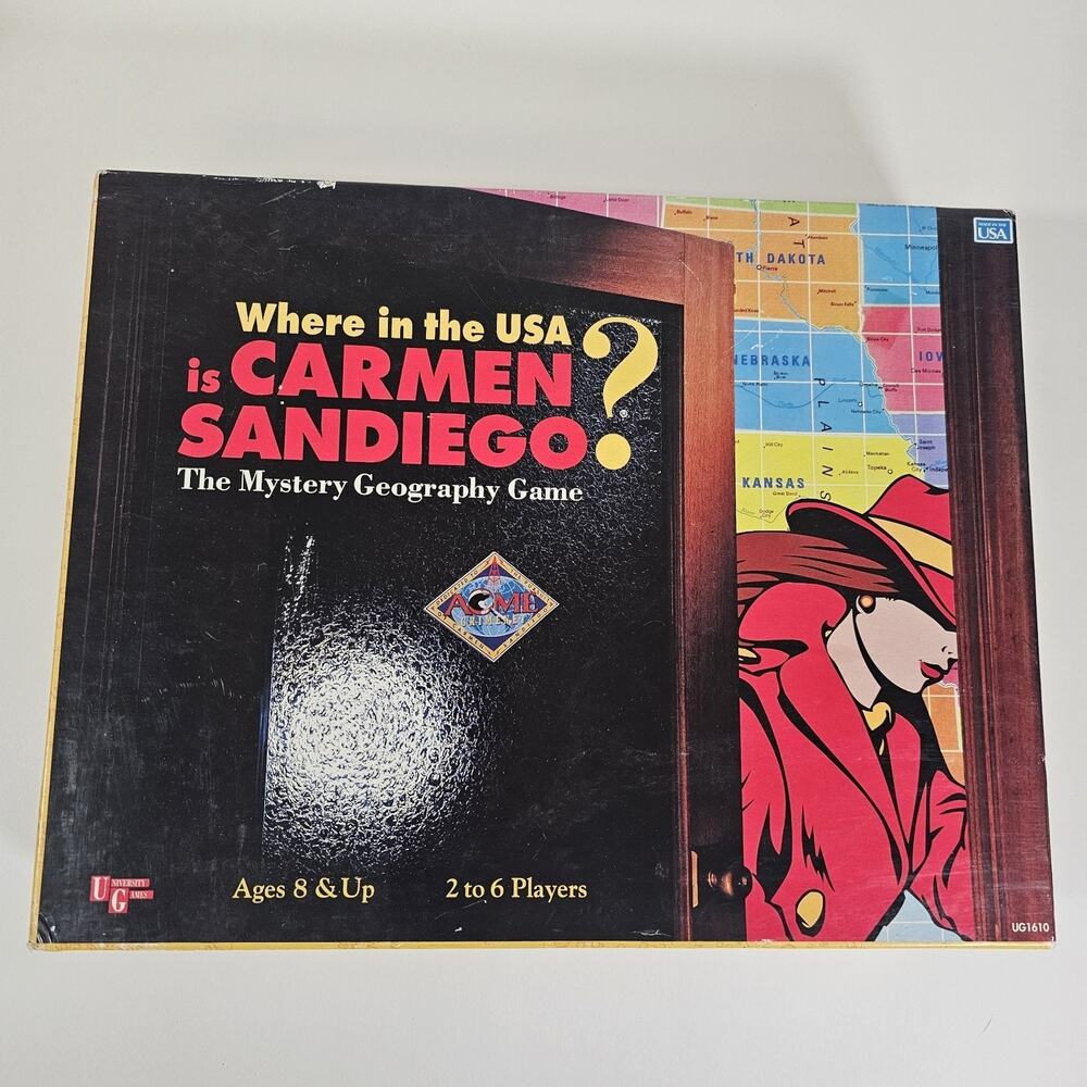 Vintage WHERE IN THE USA IS CARMEN SANDIEGO? Board Game University Games 1993